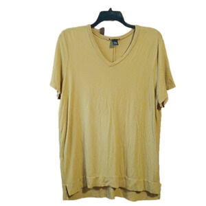(h1-1) 𝅺Gold Yellow Waffle Weave V Neck Short Sleeve Tunic XL Adrianna Pappel